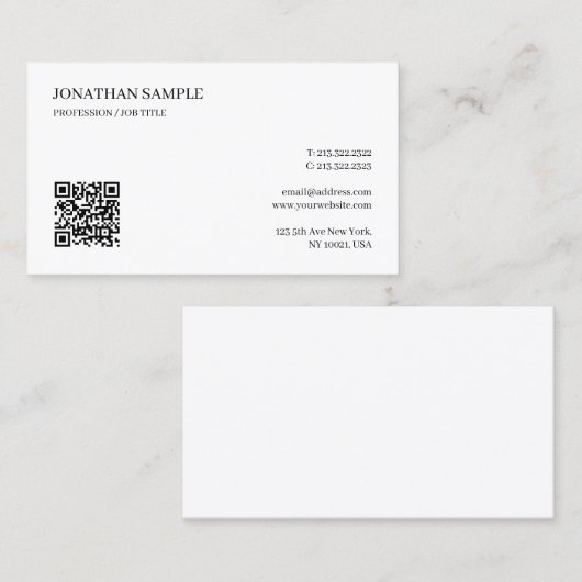 Carte De Visite Elegant Professional Simple Custom Text QR Code (Devant / Derrière)