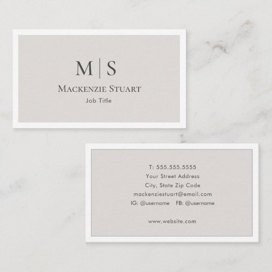 Carte De Visite Elegant Professional Simple Monogram Minimalist (Devant / Derrière)
