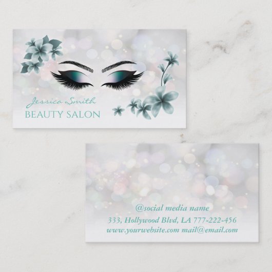 Carte De Visite Élégant professionnel bokeh de luxe maquillage flo (Devant / Derrière)