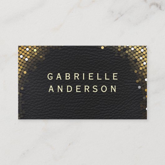 Carte De Visite Élégant professionnel cuir noir / Séquin or (Devant)