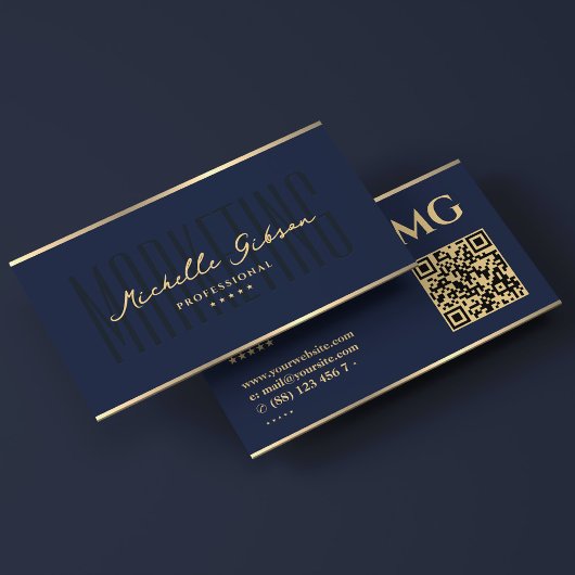 Carte De Visite Élégant professionnel de marketing bleu marine fon