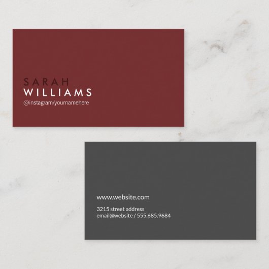 Carte De Visite Élégant professionnel Deep Red Grey (Devant / Derrière)