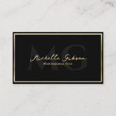 Carte De Visite Elégant professionnel Faux Gold Frame Black Modern (Devant)