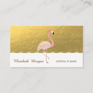 Carte De Visite Élégant Professionnel, Faux Or, Flamant Rose
