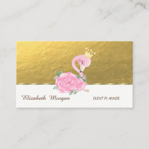 Carte De Visite Élégant Professionnel, Faux Or, Flamant Rose Bébé