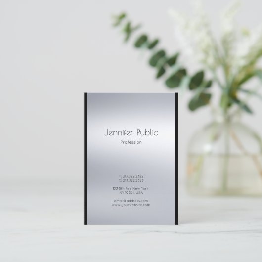 Carte De Visite Élégant professionnel glamour Silver Plain Luxe (Debout devant)