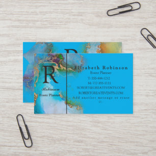 Carte De Visite Élégant professionnel Gold Sky Blue Marble Busin