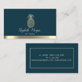Carte De Visite Élégant professionnel Gold Stripe Ananas (Devant / Derrière)