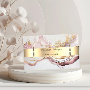 Carte De Visite Élégant professionnel Gold Stripe Marbre rose