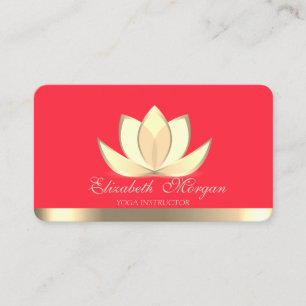 Carte De Visite Élégant professionnel Lotus d'or, Rouge Yoga