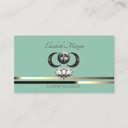 Carte De Visite Élégant professionnel Lotus Moon Stripes Mint Gree (Devant)