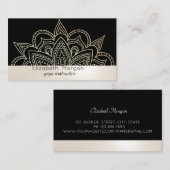 Carte De Visite Élégant professionnel Mandala Black Yoga Instructe (Devant / Derrière)