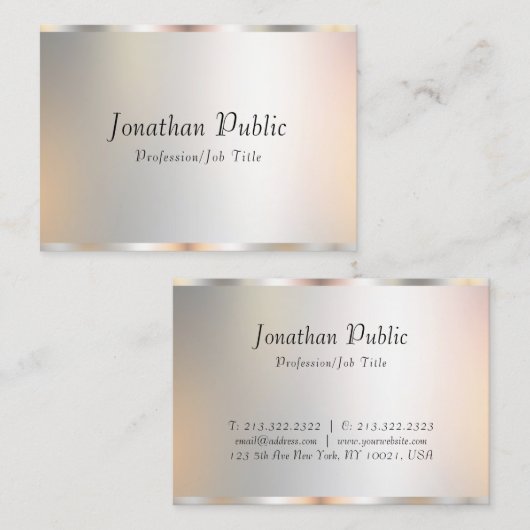 Carte De Visite Élégant professionnel Modèle moderne Script Argent (Devant / Derrière)