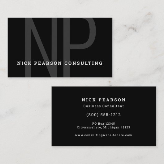 Carte De Visite Élégant professionnel moderne Monogramme noir init (Devant / Derrière)