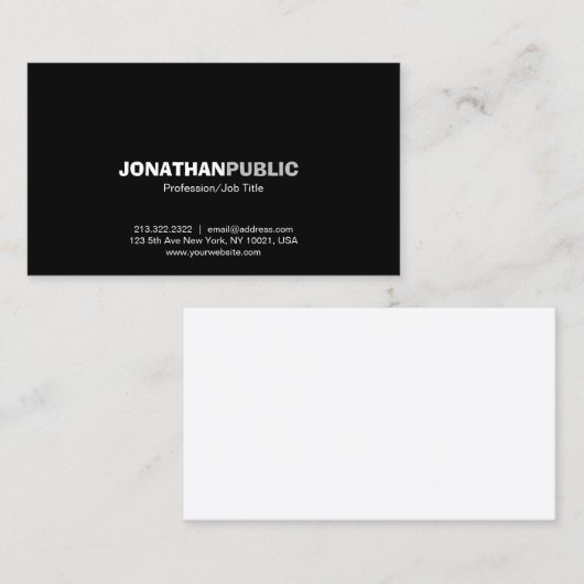 Carte De Visite Élégant professionnel moderne Noir simple (Devant / Derrière)
