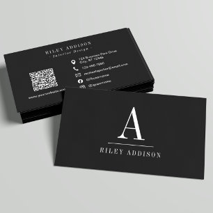 Carte De Visite Élégant Professionnel Monogramme Minimaliste Noir