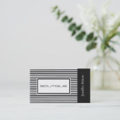 Carte De Visite Élégant professionnel noir rayures lin (Debout devant)