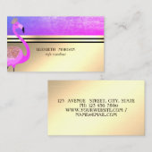 Carte De Visite Elégant professionnel or, bandes, Flamant rose ros (Devant / Derrière)