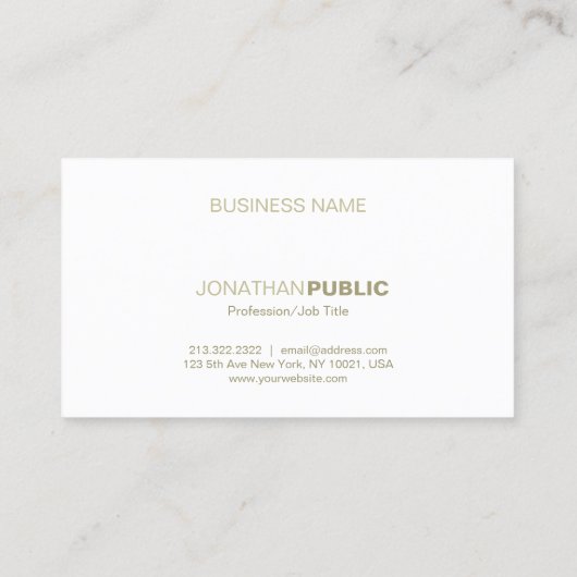 Carte De Visite Élégant professionnel or blanc lisse simple modern (Dos)