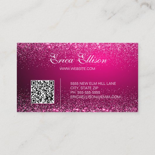 Carte De Visite Élégant professionnel QR Code Pink Silver (Dos)