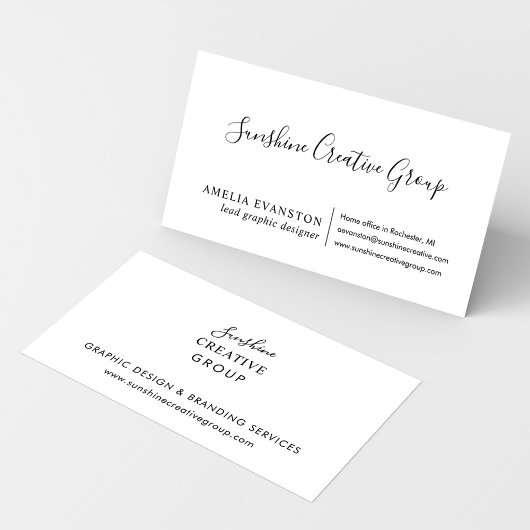 Carte De Visite Élégant Professionnel Script Blanc Noir