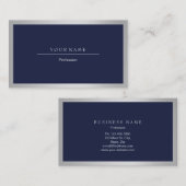 Carte De Visite Elégant professionnel Silver gris blanc cadre méta (Devant / Derrière)