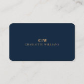 Carte De Visite Élégant professionnel simple Monogramme Gold Navy (Devant)