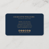 Carte De Visite Élégant professionnel simple Monogramme Gold Navy (Dos)