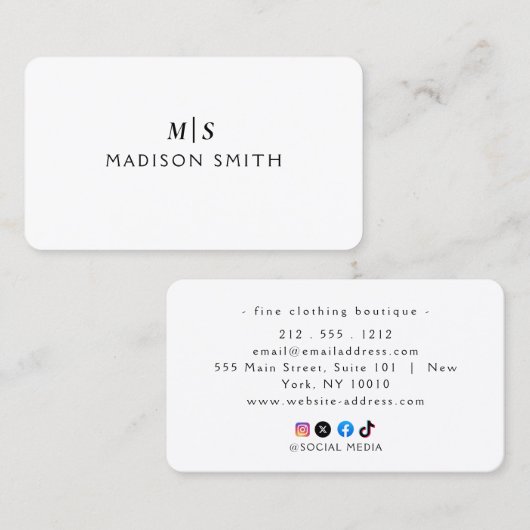 Carte De Visite Élégant Professionnel Simple Monogramme Minimalist (Devant / Derrière)