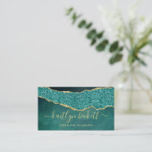 Carte De Visite Élégant professionnel Turquoise & Or Agate (Debout devant)