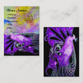 CARTE DE VISITE ÉLÉGANT PURPLE PEACOCK ET JAUNE PARKLES FLORAUX (Devant / Derrière)