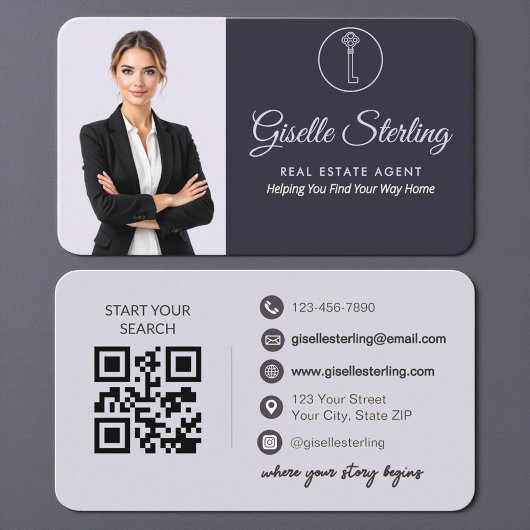 Carte De Visite Elegant Purple Realtor QR Code