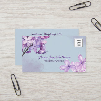 Carte De Visite Elegant Purple Watercolor Wedding Planner Logo