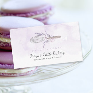 Carte De Visite Elegant Purple Watercolor Whisk Bakery