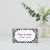 Carte De Visite Elegant Purple & White Floral QR Code Florist (Debout devant)