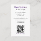 Carte De Visite Elegant Purple & White Floral QR Code Florist (Dos)