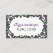 Carte De Visite Elegant Purple & White Floral QR Code Florist (Devant)