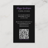 Carte De Visite Elegant Purple & Yellow Floral QR Code Florist (Dos)