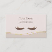 Carte De Visite Elegant QR code Beige and Gold Lash Technician (Devant)