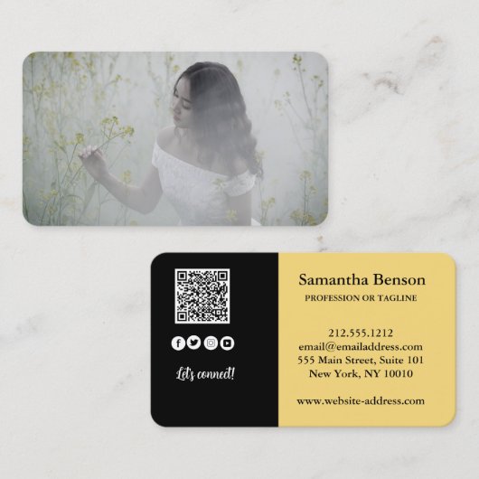 Carte De Visite Élégant QR Code moderne Photo Social Media Icons (Devant / Derrière)