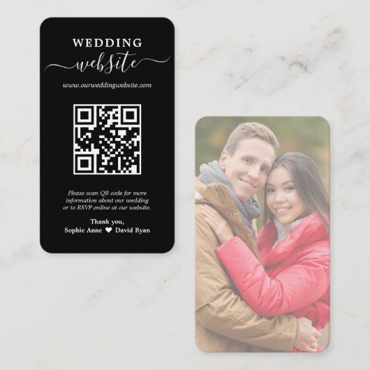 Carte De Visite Elegant QR Code Photo Mariage Site Web (Devant / Derrière)