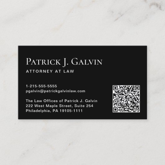 Carte De Visite Élégant QR Code professionnel noir (Devant)