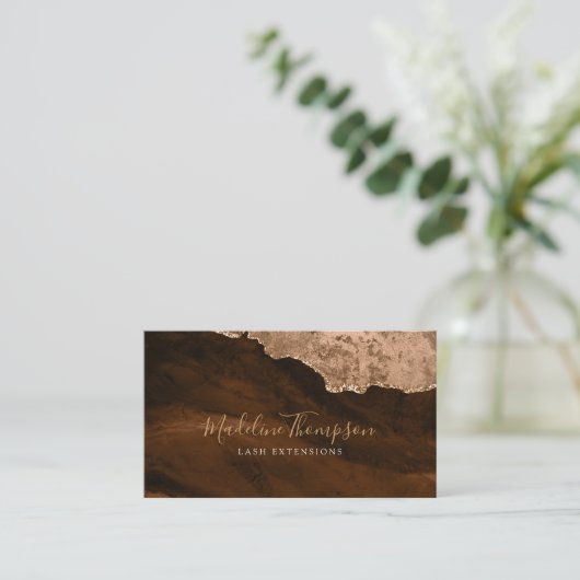 Carte De Visite Élégant QR Code rouille or Marbre Agate Géode (Debout devant)