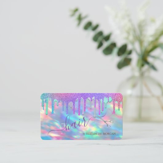 Carte De Visite Elégant Rainbow Drivers Ciseaux Holographique Opal (Debout devant)