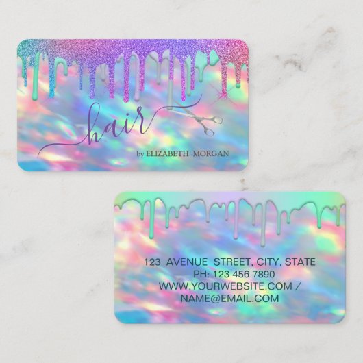 Carte De Visite Elégant Rainbow Drivers Ciseaux Holographique Opal (Devant / Derrière)