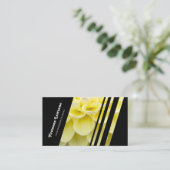 Carte De Visite Élégant rayures noires fleuriste dahlia jaune fleu (Debout devant)