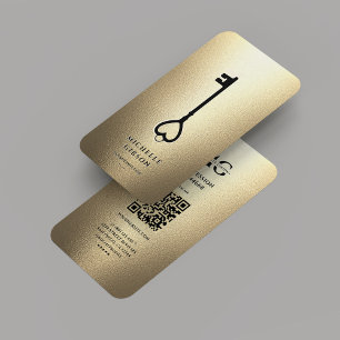 Carte De Visite Élégant Realtor Moderne Clé Monogramme Faux Or