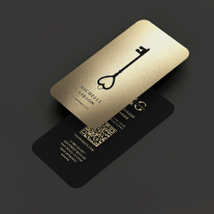Carte De Visite Élégant Realtor Monogram Clé d'or noir Moderne