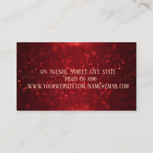 Carte De Visite Elegant Red Parties scintillant Bokeh, Notes de mu (Dos)