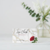 Carte De Visite Elegant Red Rose Gold Marble Makeup Artist (Debout devant)